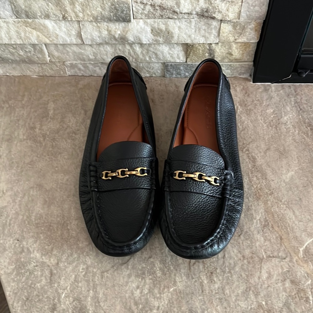 Black leather Coach Loafers